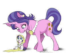 Size: 600x447 | Tagged: safe, artist:dvixie, derpibooru import, edit, twibooru import, cookie crumbles, rarity, pony, unicorn, blanket, cropped, cute, daaaaaaaaaaaw, deleted from derpibooru, female, filly, filly rarity, hnnng, mare, mother and child, mother and daughter, parent and child, rarara, raribetes, silly, simple background, sitting, tongue out, transparent background, younger