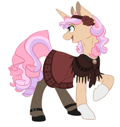 Size: 561x595 | Tagged: safe, artist:dvixie, derpibooru import, twibooru import, oc, oc only, oc:shimmer palette, pony, unicorn, clothes, deleted from derpibooru, dress, female, mare, simple background, solo, white background