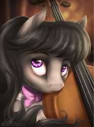 Size: 868x1168 | Tagged: safe, artist:dvixie, derpibooru import, twibooru import, octavia melody, earth pony, pony, bust, cello, deleted from derpibooru, musical instrument, portrait, solo