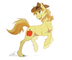 Size: 1079x906 | Tagged: safe, artist:dvixie, derpibooru import, twibooru import, braeburn, deleted from derpibooru, missing accessory, simple background, solo