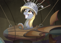 Size: 1080x762 | Tagged: safe, artist:dvixie, derpibooru import, twibooru import, derpy hooves, pegasus, pony, slice of life (episode), colander, cute, deleted from derpibooru, derpabetes, female, mare, muffin 1, rocket, scene interpretation, solo, that was fast