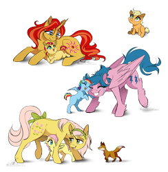 Size: 1242x1272 | Tagged: dead source, safe, artist:dvixie, derpibooru import, twibooru import, applejack, firefly, fluttershy, posey, rainbow dash, sunset shimmer, earth pony, fox, pegasus, pony, unicorn, g1, g3, g4, baby, babyjack, crying, deleted from derpibooru, female, filly, filly applejack, filly fluttershy, filly rainbow dash, filly sunset shimmer, firefly as rainbow dash's mom, foal, g1 to g4, g3 to g4, generation leap, headcanon, mare, mother, mother and child, mother and daughter, parent and child, simple background, sunshimmer, tears of joy, the implications are horrible, transparent background, younger