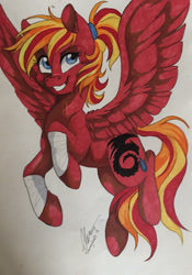 Size: 783x1119 | Tagged: safe, artist:dvixie, derpibooru import, twibooru import, oc, oc only, oc:fire strike, deleted from derpibooru, solo, traditional art