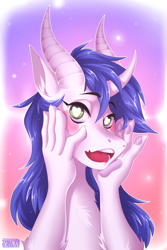 Size: 3000x4500 | Tagged: safe, artist:sparklyon3, derpibooru import, oc, anthro, draconequus, ahegao, bust, commission, open mouth, portrait, solo, tongue out