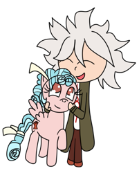 Size: 465x578 | Tagged: safe, artist:madot, derpibooru import, cozy glow, human, pegasus, danganronpa, danganronpa 2, female, filly, hug, nagito komaeda