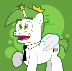 Size: 1102x1093 | Tagged: safe, artist:icecreamjaxxie, derpibooru import, alicorn, pony, cosmo, crossover, fairy, necktie, nickel, nickelodeon, ponified, smiling, solo, the fairly oddparents, wand