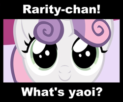 Size: 666x548 | Tagged: safe, derpibooru import, sweetie belle, caption, image macro, lucky star, question, reference, text