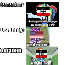 Size: 1079x1079 | Tagged: safe, derpibooru import, edit, edited screencap, screencap, rainbow dash, starlight glimmer, better together, equestria girls, mirror magic, run to break free, spring breakdown, spoiler:eqg specials, engrish, eqg flag-tag meme, german empire, germany, gun, meme, misspelling, shotgun, united states, weapon, world war i