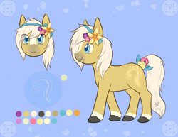 Size: 1280x986 | Tagged: safe, artist:foxhatart, derpibooru import, oc, oc only, oc:pollen dust, earth pony, pony, flower, flower in hair, male, reference sheet, solo, stallion