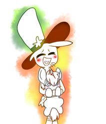 Size: 1024x1200 | Tagged: safe, artist:paintergoof, derpibooru import, oc, blushing, crossover, cute, eyes closed, friendshipping, hug, wander (wander over yonder), wander over yonder