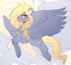 Size: 2048x1872 | Tagged: safe, artist:amo, derpibooru import, oc, oc only, pegasus, flying, monocle, solo, spread wings, wings