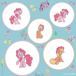 Size: 1080x1080 | Tagged: safe, artist:mylittleponyjpn, derpibooru import, part of a set, applejack, pinkie pie, earth pony, pony, cute, multeity, official