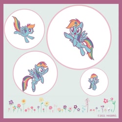 Size: 1080x1080 | Tagged: safe, artist:mylittleponyjpn, derpibooru import, part of a set, rainbow dash, pegasus, pony, cute, flower, multeity, official