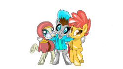 Size: 764x432 | Tagged: safe, artist:@cameron, derpibooru import, desert flower, oc, oc:blue flare, oc:ciaran, 2021 community collab, clothes, derpibooru community collaboration, hugging ponies, looking at you, somnambula resident