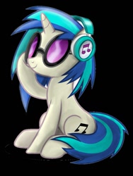 Size: 853x1134 | Tagged: safe, artist:raphaeldavid, derpibooru import, dj pon-3, vinyl scratch, pony, unicorn, headphones, smiling, solo, sunglasses