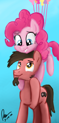 Size: 1080x2250 | Tagged: safe, artist:raphaeldavid, derpibooru import, pinkie pie, oc, oc:ace play, earth pony, pony, balloon, floating, smiling