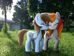 Size: 4608x3456 | Tagged: safe, artist:raphaeldavid, derpibooru import, oc, oc only, oc:shinycyan, oc:tridashie, pegasus, pony, eyes closed, irl, photo, smiling