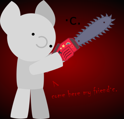 Size: 6265x5993 | Tagged: safe, artist:isaac_pony, derpibooru import, earth pony, evil, kibiy pony, meme, psycho, rainbow, red background, saw, simple background, solo, stars, text, vector, ·c.