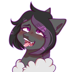 Size: 2000x2000 | Tagged: artist needed, safe, derpibooru import, oc, oc:mimicry, changeling, original species, ahegao, blushing, cross-eyed, drool, fluffy, open mouth, purple changeling, tongue out