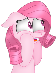 Size: 709x929 | Tagged: safe, artist:guruyunus17, derpibooru import, oc, oc:annisa trihapsari, earth pony, pony, crying, ears, female, floppy ears, mare, medibang paint, no, open mouth, pink body, pink hair, simple background, solo, teeth, transparent background, wat