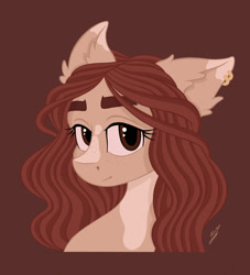 Size: 1280x1410 | Tagged: safe, artist:rubisiek, derpibooru import, oc, pony, coat markings, ear piercing, earring, eyebrows, female, freckles, ginger, jewelry, looking at you, mare, patch, piercing, simple background