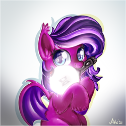 Size: 900x900 | Tagged: safe, artist:avui, derpibooru import, oc, oc only, bat pony, pony, big eyes, lightstick, simple background, solo