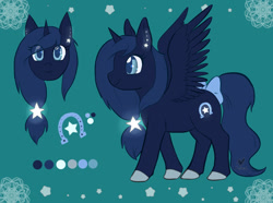 Size: 1280x952 | Tagged: safe, artist:foxhatart, derpibooru import, oc, oc only, oc:night star, alicorn, pony, alicorn oc, bow, female, mare, reference sheet, solo, tail bow