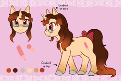 Size: 1280x867 | Tagged: safe, artist:foxhatart, derpibooru import, oc, oc only, oc:autumn scribble, pony, unicorn, bow, female, glasses, mare, reference sheet, solo, tail bow