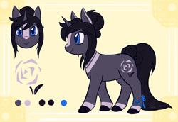 Size: 1280x880 | Tagged: safe, artist:foxhatart, derpibooru import, oc, oc only, oc:lavender rose, pony, unicorn, female, mare, reference sheet, ribbon, solo