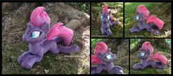Size: 3997x1754 | Tagged: safe, artist:peruserofpieces, derpibooru import, tempest shadow, pony, unicorn, beanie (plushie), broken horn, female, happy, horn, irl, looking at you, lying down, mare, photo, plushie, prone, smiling, smiling at you, solo, sploot, tree