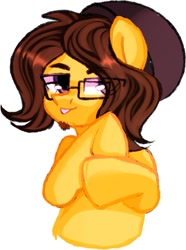 Size: 633x850 | Tagged: safe, artist:thieftea, derpibooru import, oc, oc only, oc:vadytwy, earth pony, pony, :p, beanie, earth pony oc, eye clipping through hair, eyebrows visible through hair, facial hair, glasses, goatee, hat, looking at you, male, simple background, solo, stallion, tongue out, white background
