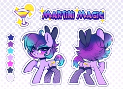 Size: 2048x1481 | Tagged: safe, artist:techycutie, derpibooru import, oc, oc only, oc:martini magic, earth pony, pony, bedroom eyes, bow, clothes, female, fishnets, reference sheet, socks, solo