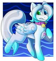 Size: 1095x1200 | Tagged: safe, artist:icefire, derpibooru import, oc, oc:cold front, inflatable pony, original species, pegasus, clothes, collar, heterochromia, inflatable, suit, transformation, zipper