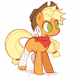 Size: 2003x2048 | Tagged: safe, artist:hiccupsdoesart, applejack, earth pony, pony, alternate design, applejack's hat, bandage, bandana, braid, simple background, solo, white background