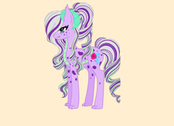 Size: 1600x1166 | Tagged: safe, artist:ocean-drop, derpibooru import, oc, oc only, oc:creme de la creme, dracony, hybrid, female, horns, interspecies offspring, offspring, parent:rarity, parent:spike, parents:sparity, simple background, solo, yellow background