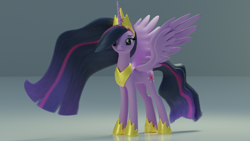 Size: 1920x1080 | Tagged: safe, artist:skytail07, derpibooru import, princess twilight 2.0, twilight sparkle, twilight sparkle (alicorn), alicorn, pony, season 9, the last problem, 3d, crown, female, hoof shoes, jewelry, mare, older, older twilight, peytral, regalia, solo, spread wings, wings