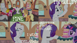 Size: 2000x1125 | Tagged: safe, derpibooru import, edit, edited screencap, editor:quoterific, screencap, applejack, gustave le grande, pinkie pie, rarity, twilight sparkle, unicorn twilight, earth pony, griffon, pony, unicorn, mmmystery on the friendship express, >:), amused, applebutt, applejack's hat, butt, coward, cowboy hat, drama queen, eyes closed, female, hat, male, mare, melodrama, plot, rarity being rarity, smiling, toque