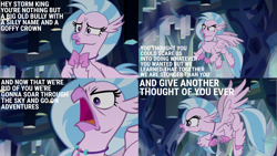 Size: 2001x1125 | Tagged: safe, derpibooru import, edit, edited screencap, editor:quoterific, screencap, silverstream, hippogriff, what lies beneath, angry, female, flying, open mouth, rage, solo, worried