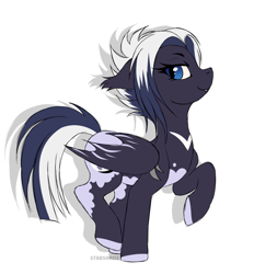 Size: 2533x2731 | Tagged: safe, artist:starshade, derpibooru import, oc, oc only, bat pony, pony, bat pony oc, fangs, female, looking at you, looking sideways, mare, profile, side view, simple background, slit eyes, smiling, smiling at you, solo, white background