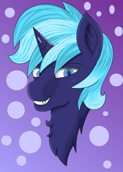 Size: 2760x3864 | Tagged: safe, artist:winter light, derpibooru import, oc, oc:diamond night, demon, demon pony, hybrid, pony, unicorn, background, fangs, male, solo, stallion