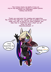 Size: 3969x5613 | Tagged: safe, artist:blackblood-queen, oc, oc:brigadeiro drizzle, oc:dusk flame, anthro, pegasus, unguligrade anthro, comic:be there, chibi, clothes, crossdressing, digital art, drag queen, eyeshadow, gradient background, hair over one eye, jewelry, leotard, lipstick, makeup, male, necklace, pegasus oc, smiling, solo, stallion, wings