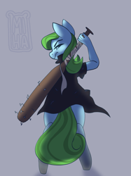 Size: 1293x1725 | Tagged: safe, artist:miha, derpibooru import, oc, oc:gin, anthro, unguligrade anthro, baseball bat, female, nails, solo