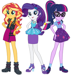 Size: 1102x1154 | Tagged: safe, derpibooru import, rarity, sci-twi, sunset shimmer, twilight sparkle, equestria girls, equestria girls series, spoiler:eqg series (season 2), clothes, female, geode of empathy, geode of shielding, geode of telekinesis, high heels, looking at you, magical geodes, pencil skirt, rarity peplum dress, shoes, simple background, skirt, transparent background, trio, trio female, vector