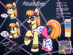 Size: 4000x3000 | Tagged: safe, artist:selenophile, derpibooru import, oc, oc only, oc:roller rink, earth pony, pony, 80s, adoptable, clothes, female, jewelry, leg warmers, leggings, leotard, mare, necklace, reference sheet, sunglasses