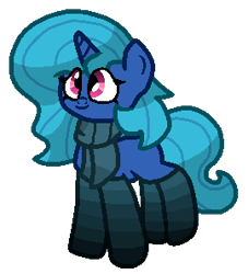 Size: 270x298 | Tagged: safe, artist:jario, derpibooru exclusive, derpibooru import, oc, oc only, oc:indigo trip, pony, unicorn, clothes, digital art, female, mare, scarf, simple background, smiling, socks, solo, transparent background