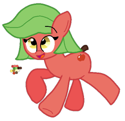 Size: 457x442 | Tagged: safe, artist:jario, derpibooru exclusive, derpibooru import, earth pony, pony, apple, digital art, female, food, inanimate insanity, mare, ponified, running, simple background, smiling, solo, transparent background