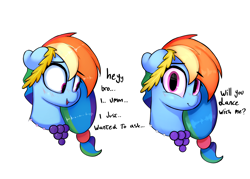 Size: 5834x4167 | Tagged: safe, artist:welost, derpibooru exclusive, derpibooru import, rainbow dash, pegasus, pony, absurd resolution, accessories, alternate hairstyle, blushing, bronybait, cute, dashabetes, dialogue, ears, female, floppy ears, jewelry, looking at you, mare, necklace, nervous, simple background, smiling, solo, text, tsunderainbow, tsundere, white background