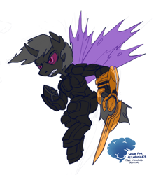 Size: 750x805 | Tagged: artist needed, safe, derpibooru import, oc, oc:daring shephard, changeling, fangs, male, mass effect, purple changeling, simple background, sitting, transparent background