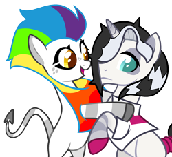 Size: 2388x2181 | Tagged: safe, artist:renhorse, derpibooru import, oc, oc only, oc:sparklemane, bipedal, duo, female, hug, male, mare, open mouth, sad, simple background, stallion, transparent background, vector