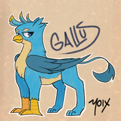 Size: 3000x3000 | Tagged: safe, artist:supermoix, derpibooru import, gallus, griffon, beak, chest fluff, cute, folded wings, looking back, male, paws, smiling, solo, tail, wings